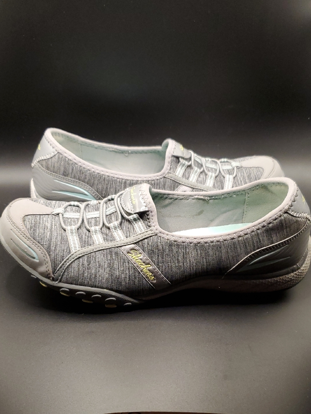 Skechers Women's Gray Slip-On Knit Sneakers with Subtle Aqua Accents